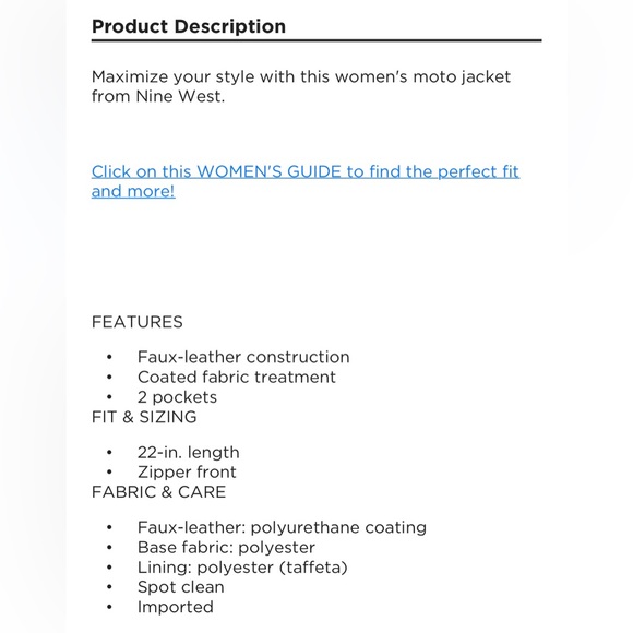 NWT Nine West Faux-Leather Moto Jacket Size XS - Picture 9 of 9